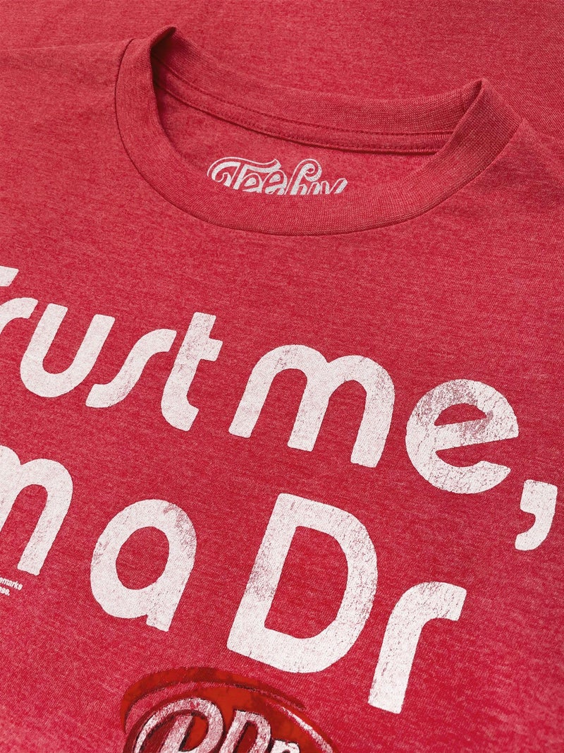 Tee Luv Men's Dr Pepper Trust Me I'm A Dr Faded Soda Logo Shirt, Red Heather, L - Image 2